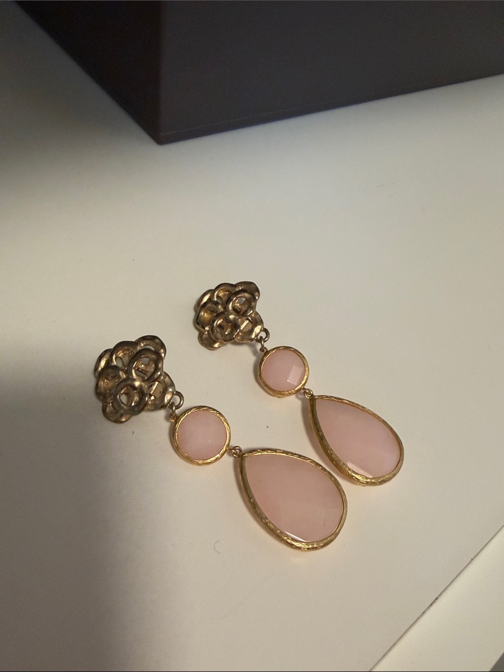 Sequin NYC Rare Pink and Gold Teardrop earrings - Clip On